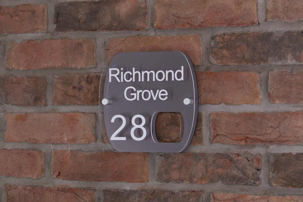 Double Layer Acrylic House Sign - Rounded Rectangle - Brushed Steel Effect