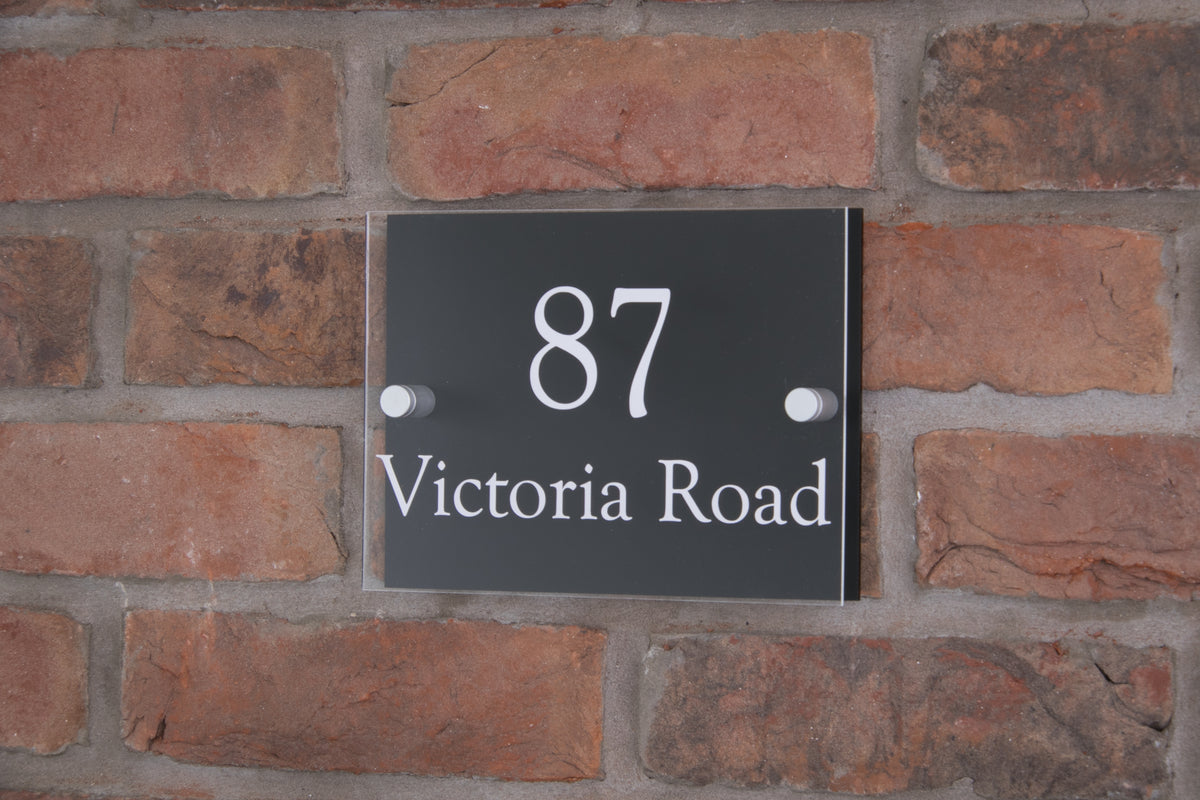 Double Layer Acrylic House Sign - Rectangle - Stainless Steel Effect