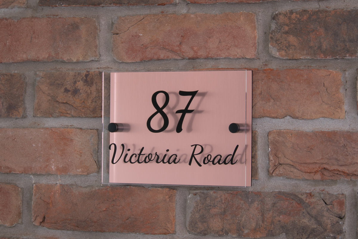 Double Layer Acrylic House Sign - Rectangle - Stainless Steel Effect