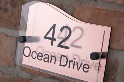 Double Layer Acrylic House Sign - Wave - Rose Gold