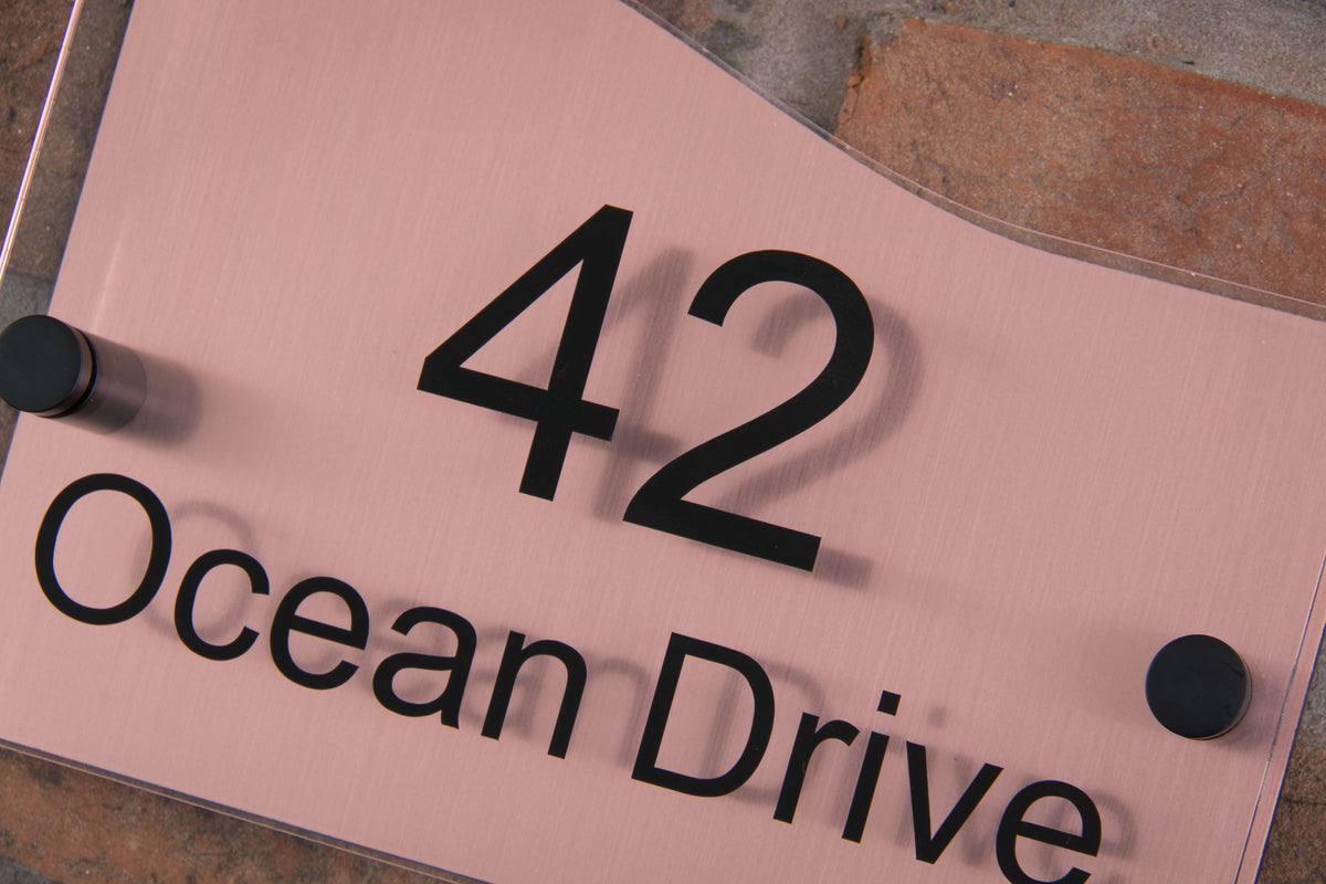 Double Layer Acrylic House Sign - Wave - Rose Gold