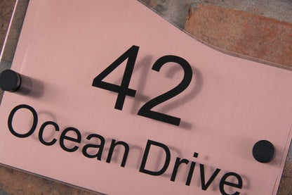 Double Layer Acrylic House Sign - Wave - Rose Gold