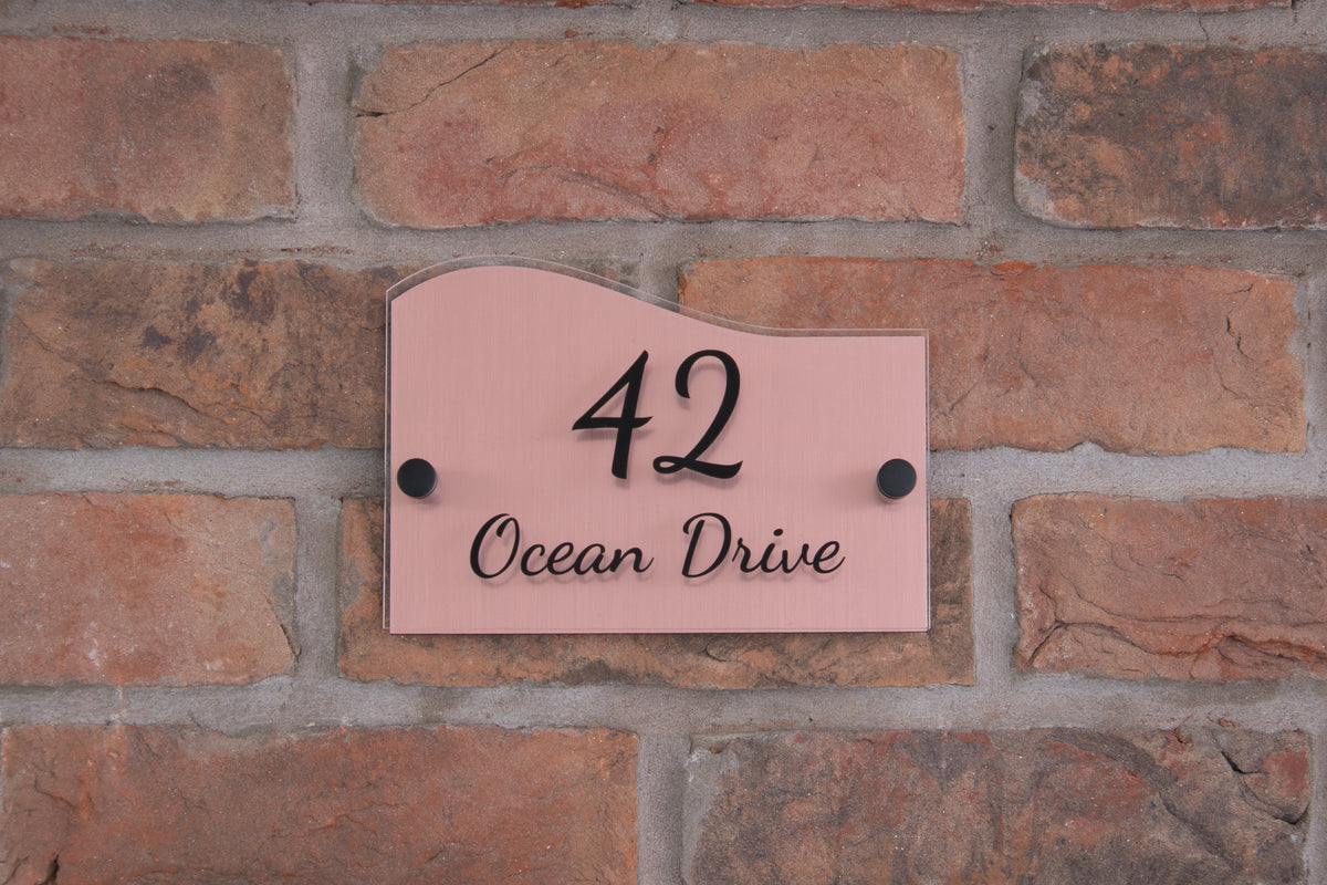 Double Layer Acrylic House Sign - Wave - Rose Gold