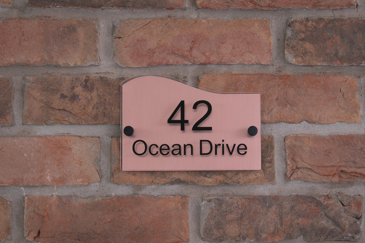Double Layer Acrylic House Sign - Wave - Rose Gold
