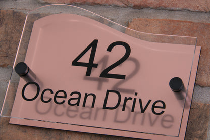 Double Layer Acrylic House Sign - Wave - Rose Gold
