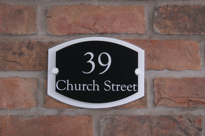 Double Layer Acrylic House Sign - Rounded Rectangle - Black/Stainless Steel Effect