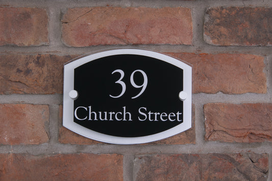 Double Layer Acrylic House Sign - Rounded Rectangle - Black/Stainless Steel Effect