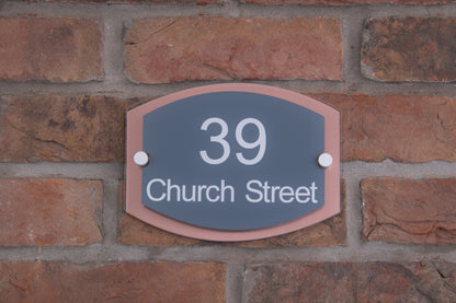 Double Layer Acrylic House Sign - Rounded Rectangle - Black/Stainless Steel Effect