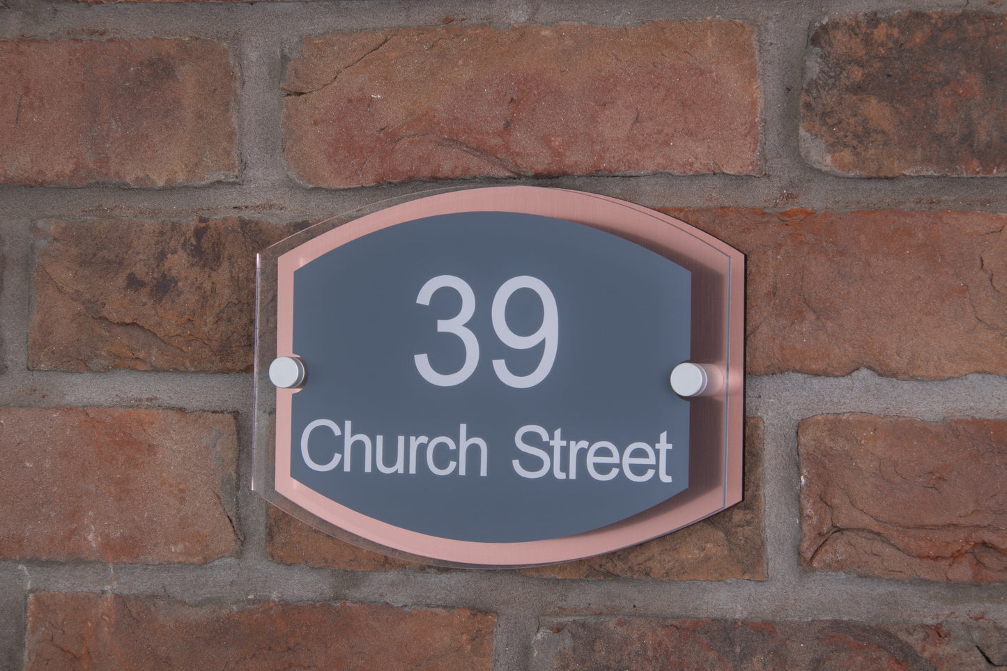 Double Layer Acrylic House Sign - Rounded Rectangle - Black/Stainless Steel Effect