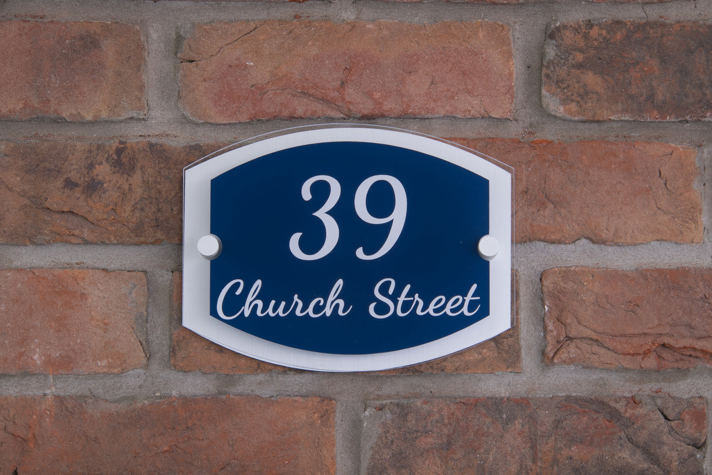 Double Layer Acrylic House Sign - Rounded Rectangle - Black/Stainless Steel Effect