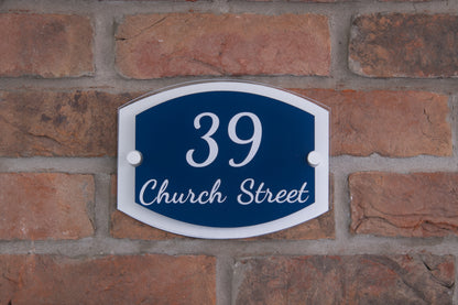 Double Layer Acrylic House Sign - Rounded Rectangle - Black/Stainless Steel Effect
