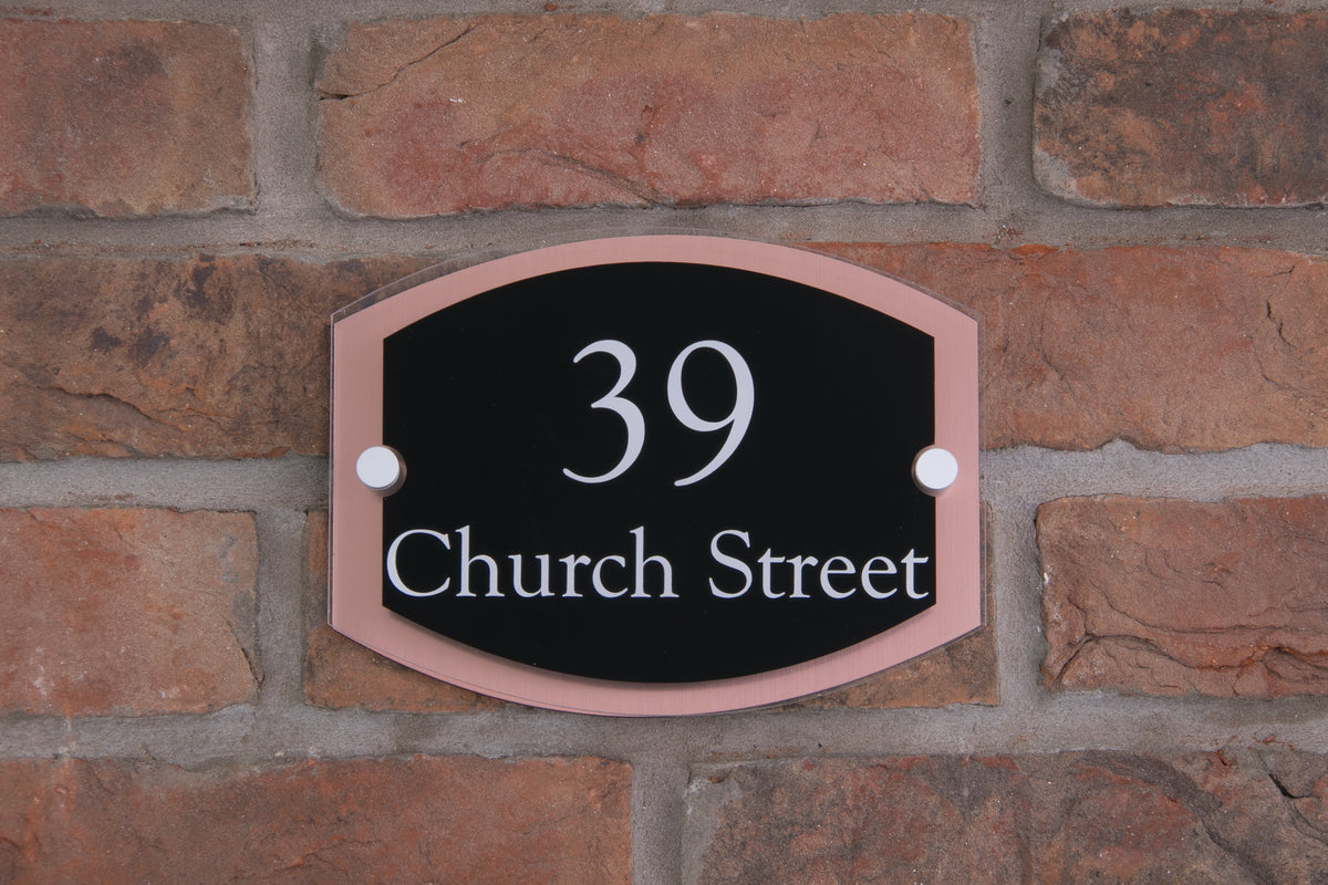 Double Layer Acrylic House Sign - Rounded Rectangle - Black/Stainless Steel Effect