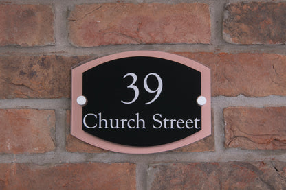 Double Layer Acrylic House Sign - Rounded Rectangle - Black/Stainless Steel Effect