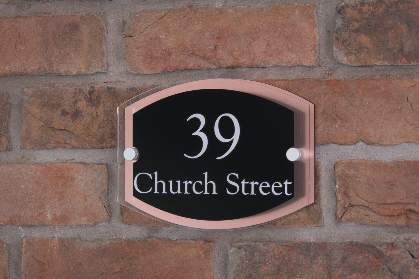 Double Layer Acrylic House Sign - Rounded Rectangle - Black/Stainless Steel Effect