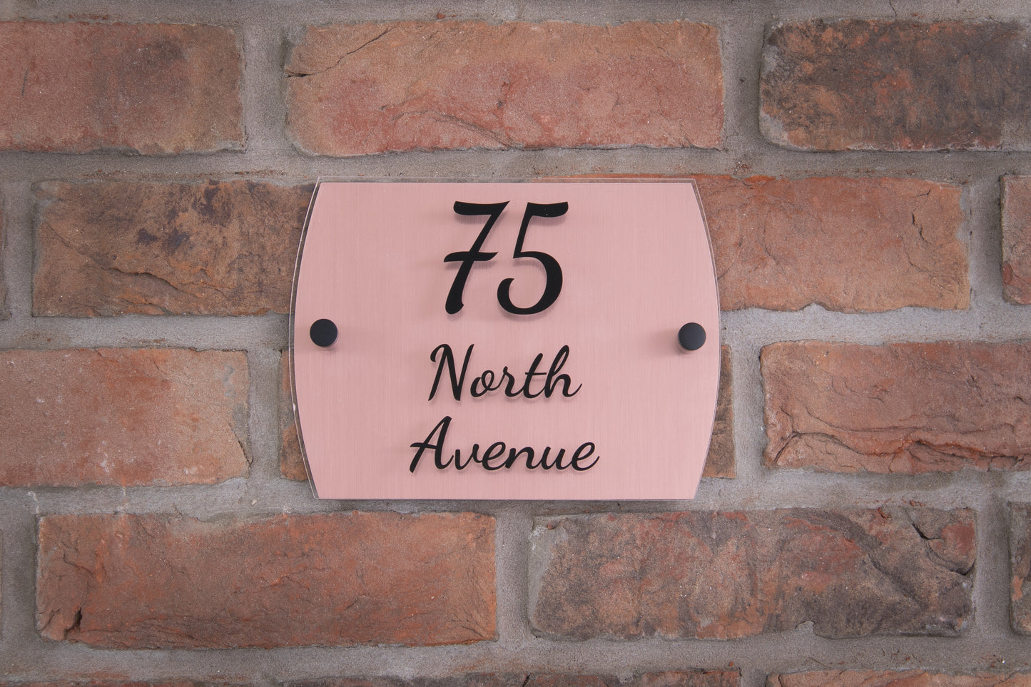 Double Layer Acrylic House Sign - Rounded Rectangle - Black/Stainless Steel Effect