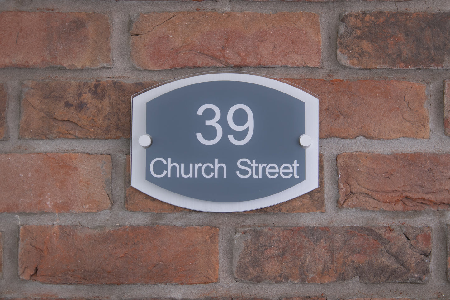 Double Layer Acrylic House Sign - Rounded Rectangle - Black/Stainless Steel Effect