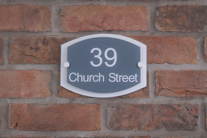 Double Layer Acrylic House Sign - Rounded Rectangle - Black/Stainless Steel Effect