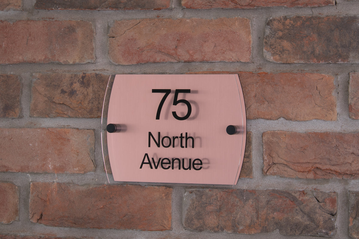 Double Layer Acrylic House Sign - Rounded Rectangle - Black/Stainless Steel Effect