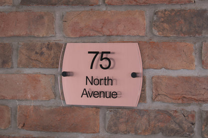 Double Layer Acrylic House Sign - Rounded Rectangle - Black/Stainless Steel Effect