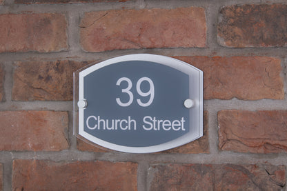 Double Layer Acrylic House Sign - Rounded Rectangle - Black/Stainless Steel Effect