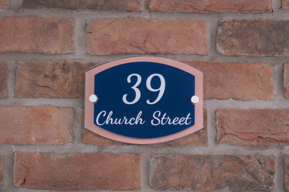 Double Layer Acrylic House Sign - Rounded Rectangle - Black/Stainless Steel Effect