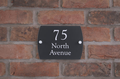 Double Layer Acrylic House Sign - Rounded Rectangle - Black/Stainless Steel Effect