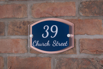 Double Layer Acrylic House Sign - Rounded Rectangle - Black/Stainless Steel Effect