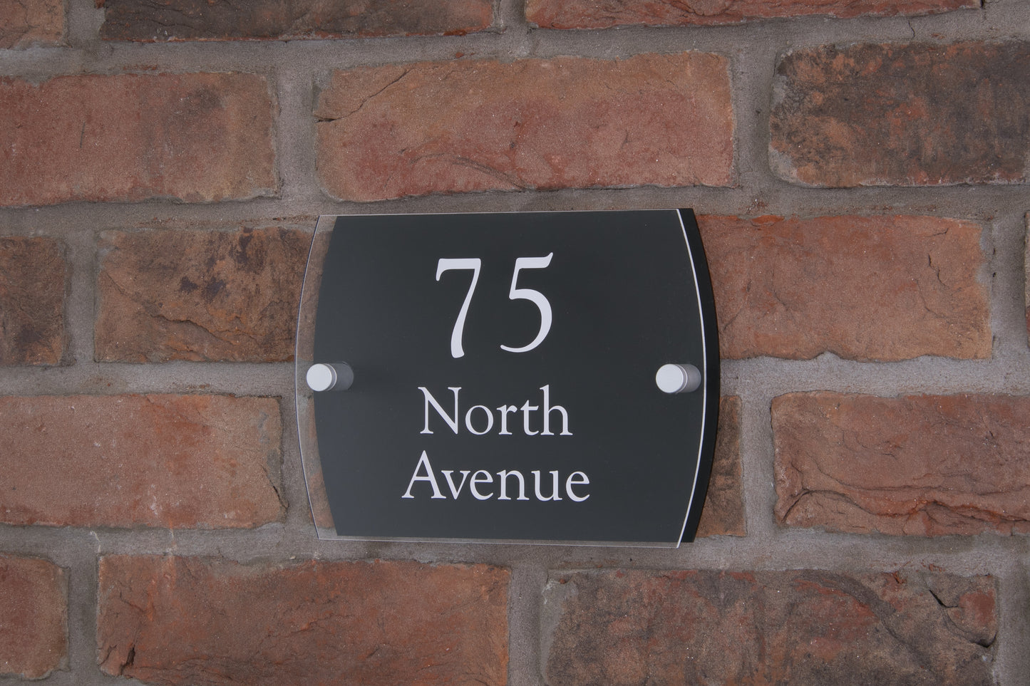 Double Layer Acrylic House Sign - Rounded Rectangle - Black/Stainless Steel Effect