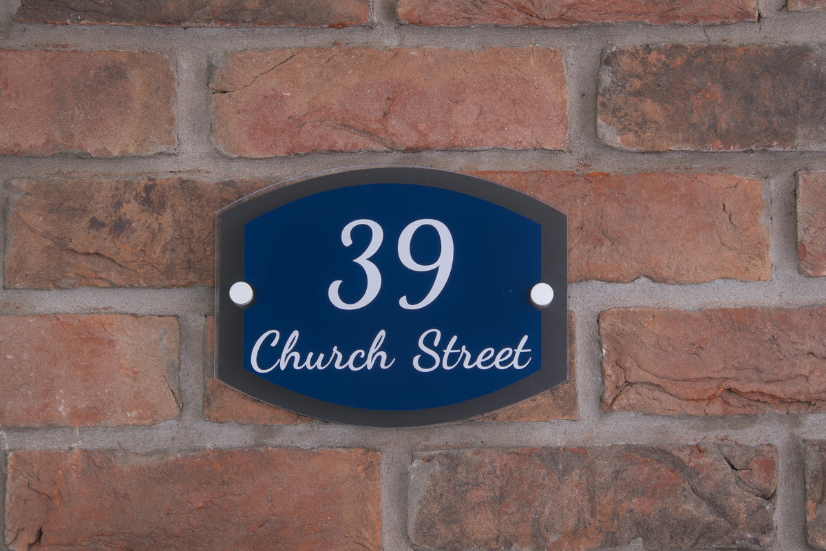 Double Layer Acrylic House Sign - Rounded Rectangle - Black/Stainless Steel Effect