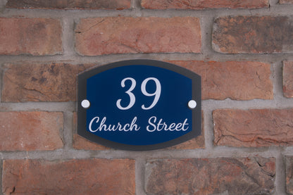 Double Layer Acrylic House Sign - Rounded Rectangle - Black/Stainless Steel Effect