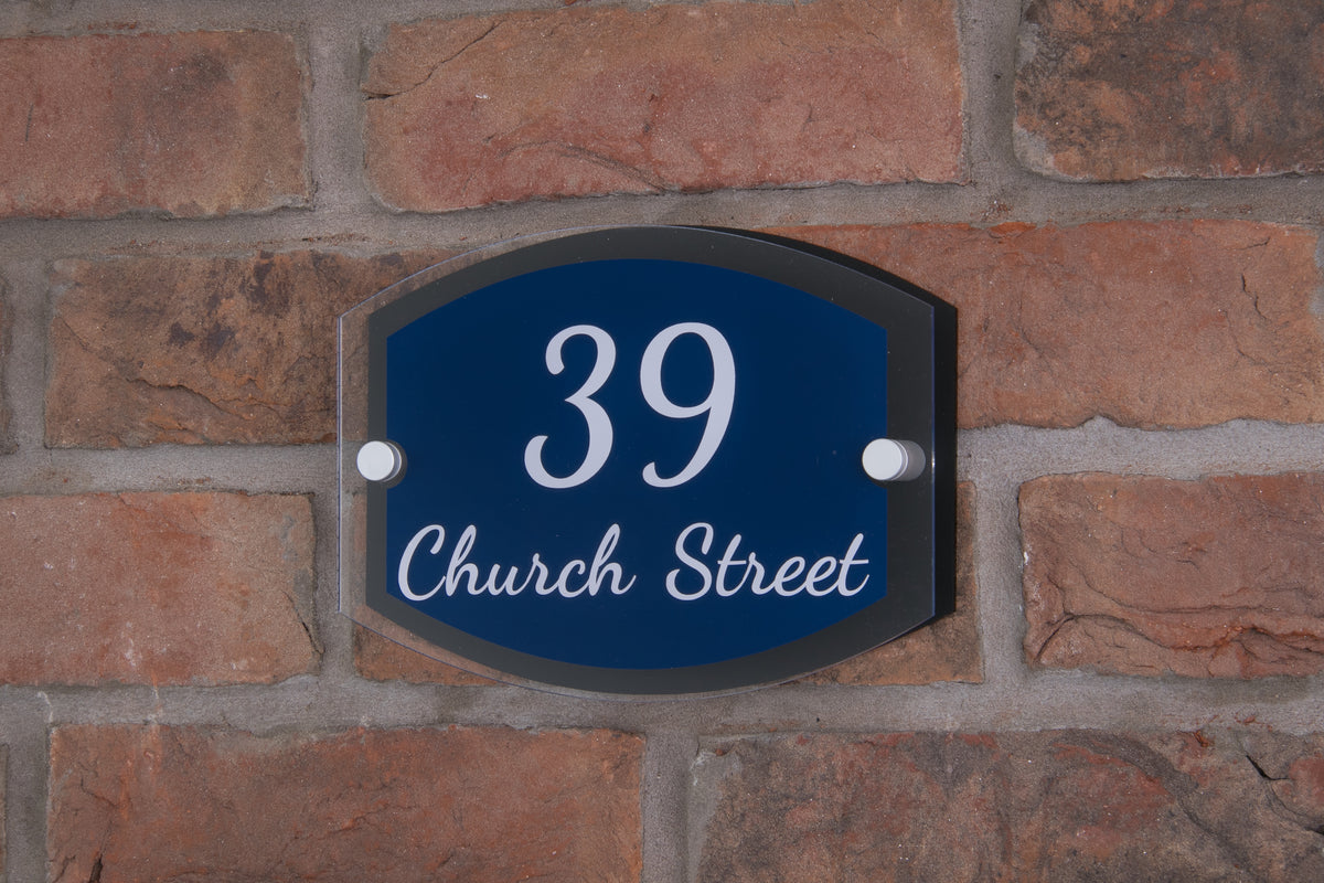 Double Layer Acrylic House Sign - Rounded Rectangle - Black/Stainless Steel Effect