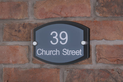 Double Layer Acrylic House Sign - Rounded Rectangle - Black/Stainless Steel Effect