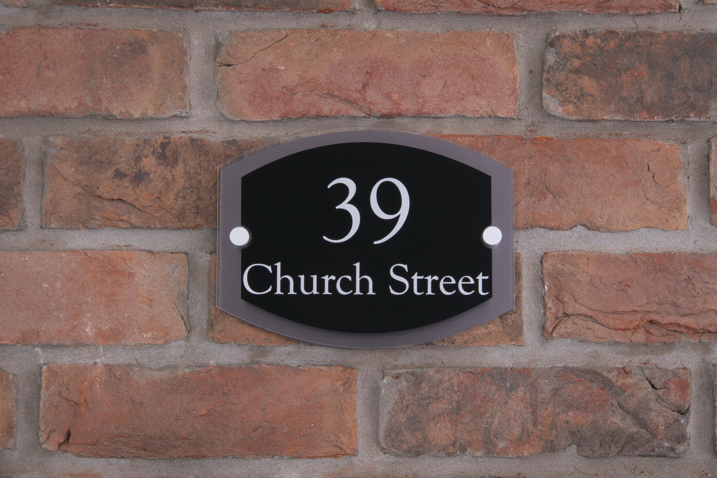 Double Layer Acrylic House Sign - Rounded Rectangle - Black/Stainless Steel Effect