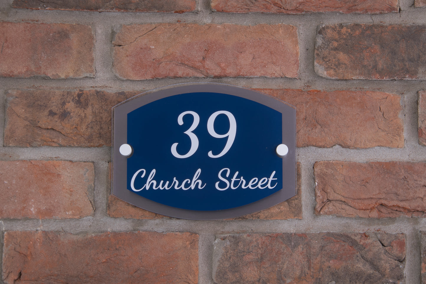 Double Layer Acrylic House Sign - Rounded Rectangle - Black/Stainless Steel Effect