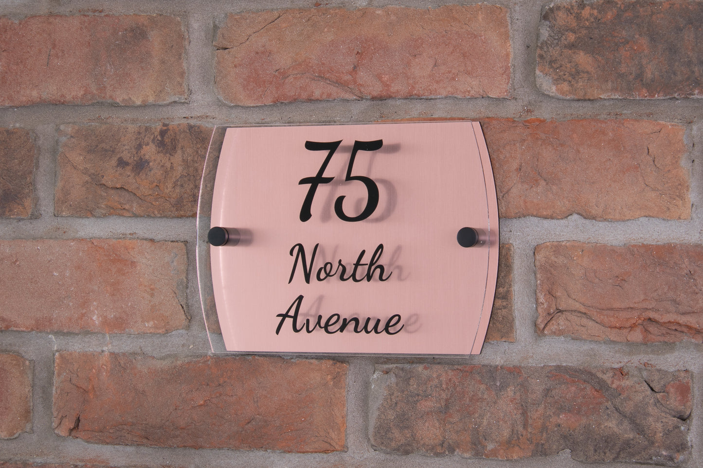 Double Layer Acrylic House Sign - Rounded Rectangle - Black/Stainless Steel Effect
