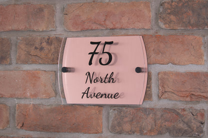 Double Layer Acrylic House Sign - Rounded Rectangle - Black/Stainless Steel Effect