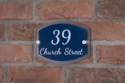 Double Layer Acrylic House Sign - Rounded Rectangle - Black/Stainless Steel Effect