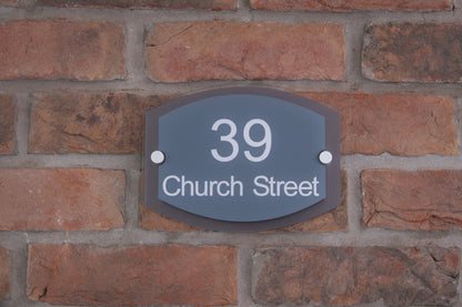 Double Layer Acrylic House Sign - Rounded Rectangle - Black/Stainless Steel Effect