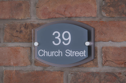 Double Layer Acrylic House Sign - Rounded Rectangle - Black/Stainless Steel Effect
