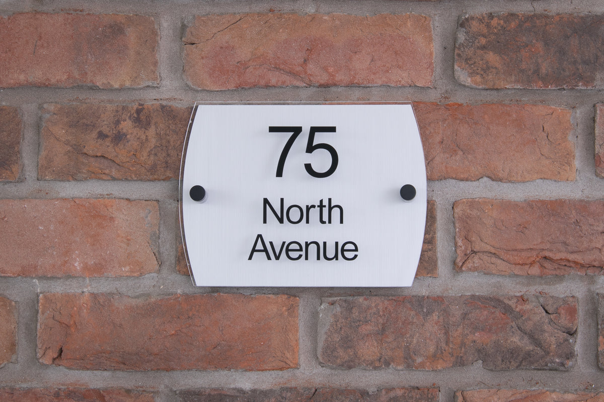 Double Layer Acrylic House Sign - Rounded Rectangle - Black/Stainless Steel Effect