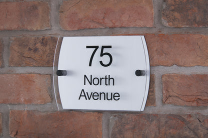 Double Layer Acrylic House Sign - Rounded Rectangle - Black/Stainless Steel Effect