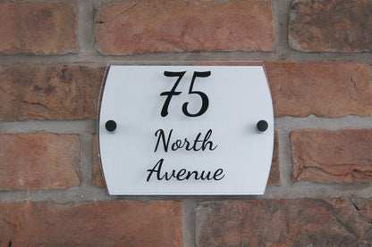 Double Layer Acrylic House Sign - Rounded Rectangle - Black/Stainless Steel Effect