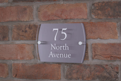 Double Layer Acrylic House Sign - Rounded Rectangle - Black/Stainless Steel Effect