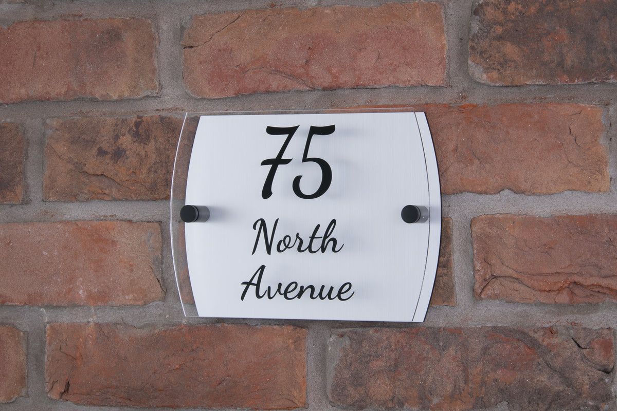 Double Layer Acrylic House Sign - Rounded Rectangle - Black/Stainless Steel Effect