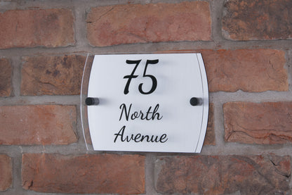 Double Layer Acrylic House Sign - Rounded Rectangle - Black/Stainless Steel Effect