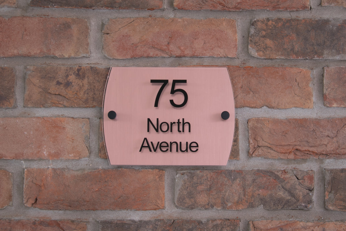 Double Layer Acrylic House Sign - Rounded Rectangle - Black/Stainless Steel Effect
