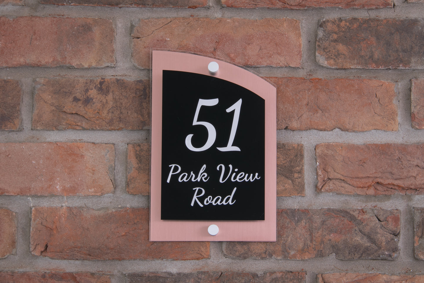 Double Layer Acrylic House Sign - Curved Rectangle - Navy/Stainless Steel Effect