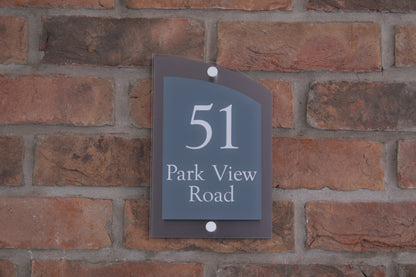 Double Layer Acrylic House Sign - Curved Rectangle - Navy/Stainless Steel Effect