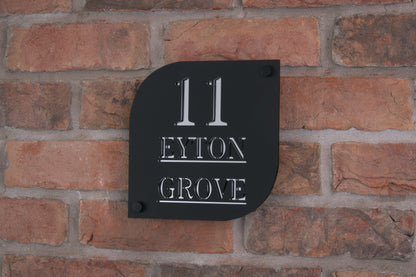 Matt Black Acrylic House Sign with Mirrored Base Layer
