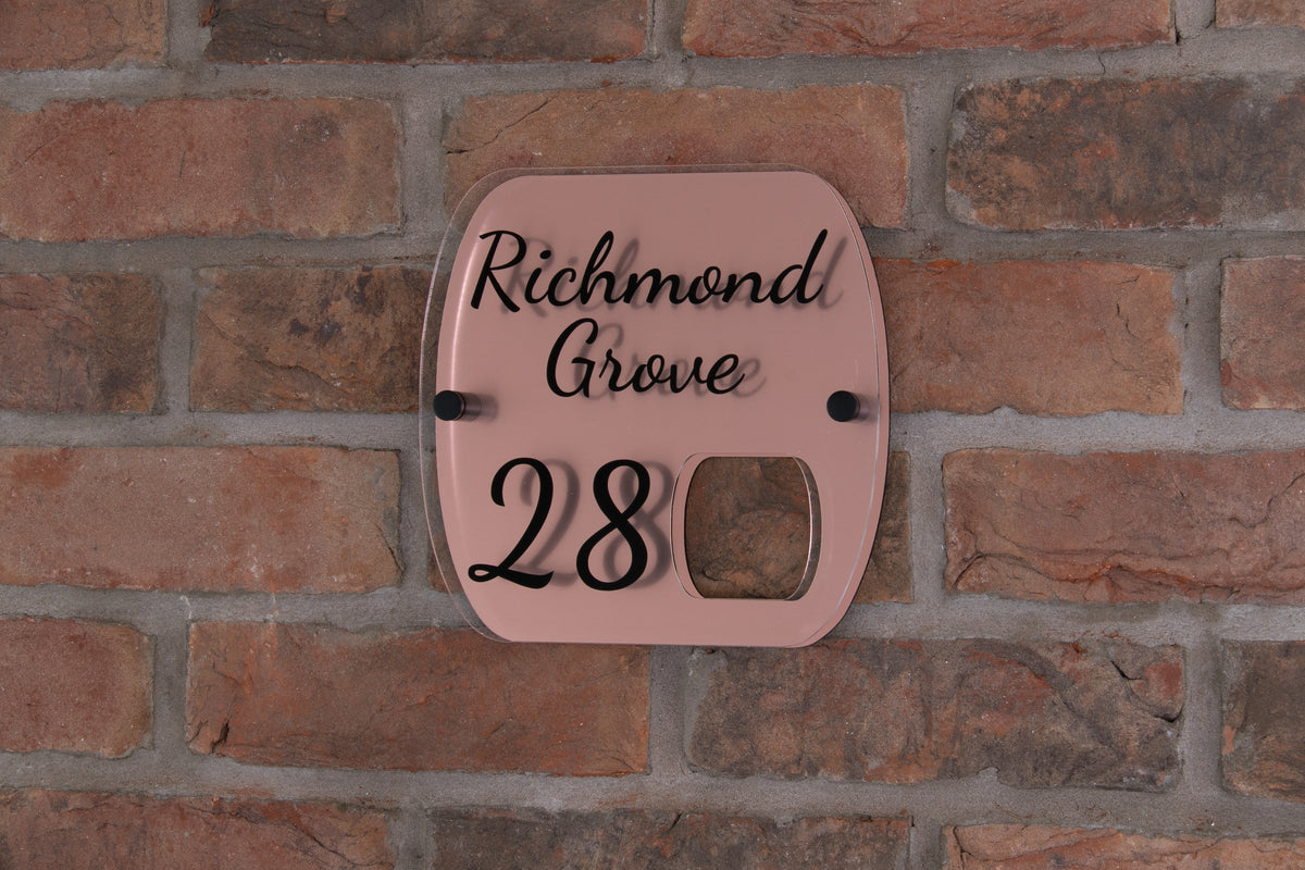 Double Layer Acrylic House Sign - Rounded Rectangle - Brushed Steel Effect